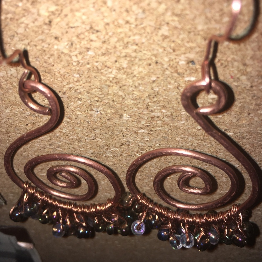 BOGO 50% OFF! Swirled Copper Dangly Beaded Earrings. Handmade - Picture 7 of 10